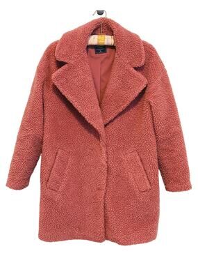 Abercrombie & Fitch Sherpa Teddy Fleece Over Coat XS Mauve Pink Cozy Soft Y2K